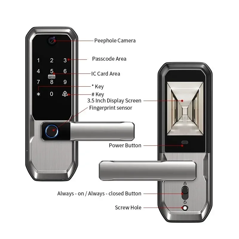 Smart Door Lock Wifi - Tuya WLAN Smart Türschloss mit Türspion-Kamera,