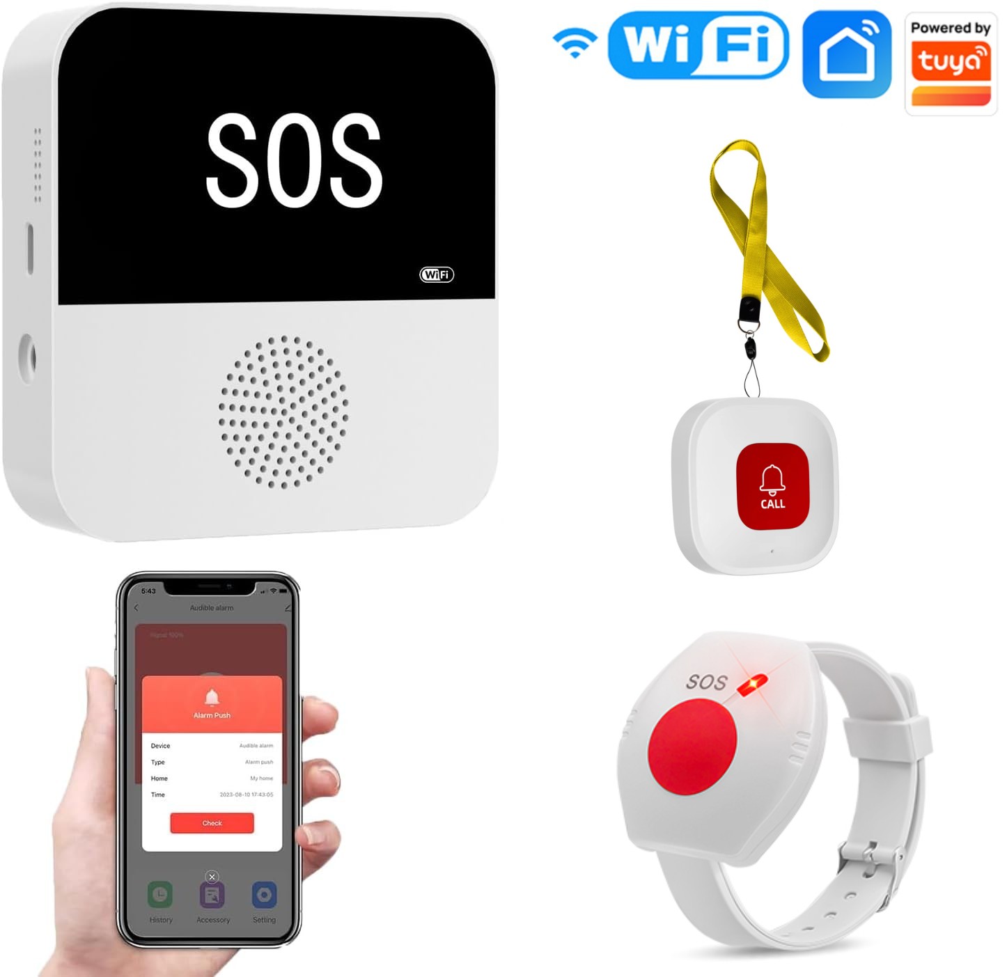 Wifi Smart Plug - Drahtloses WiFi-Pager für ältere Betreuer, SOS-Ruftaste,